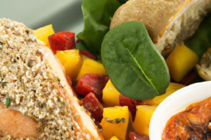 Crunchy Salmon Delight with Vibrant Roasted Red Pepper Sauce