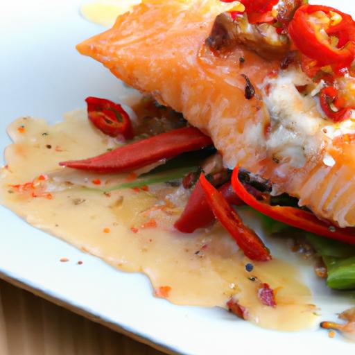 Crunchy Salmon Delight with Vibrant Roasted Red Pepper Sauce
